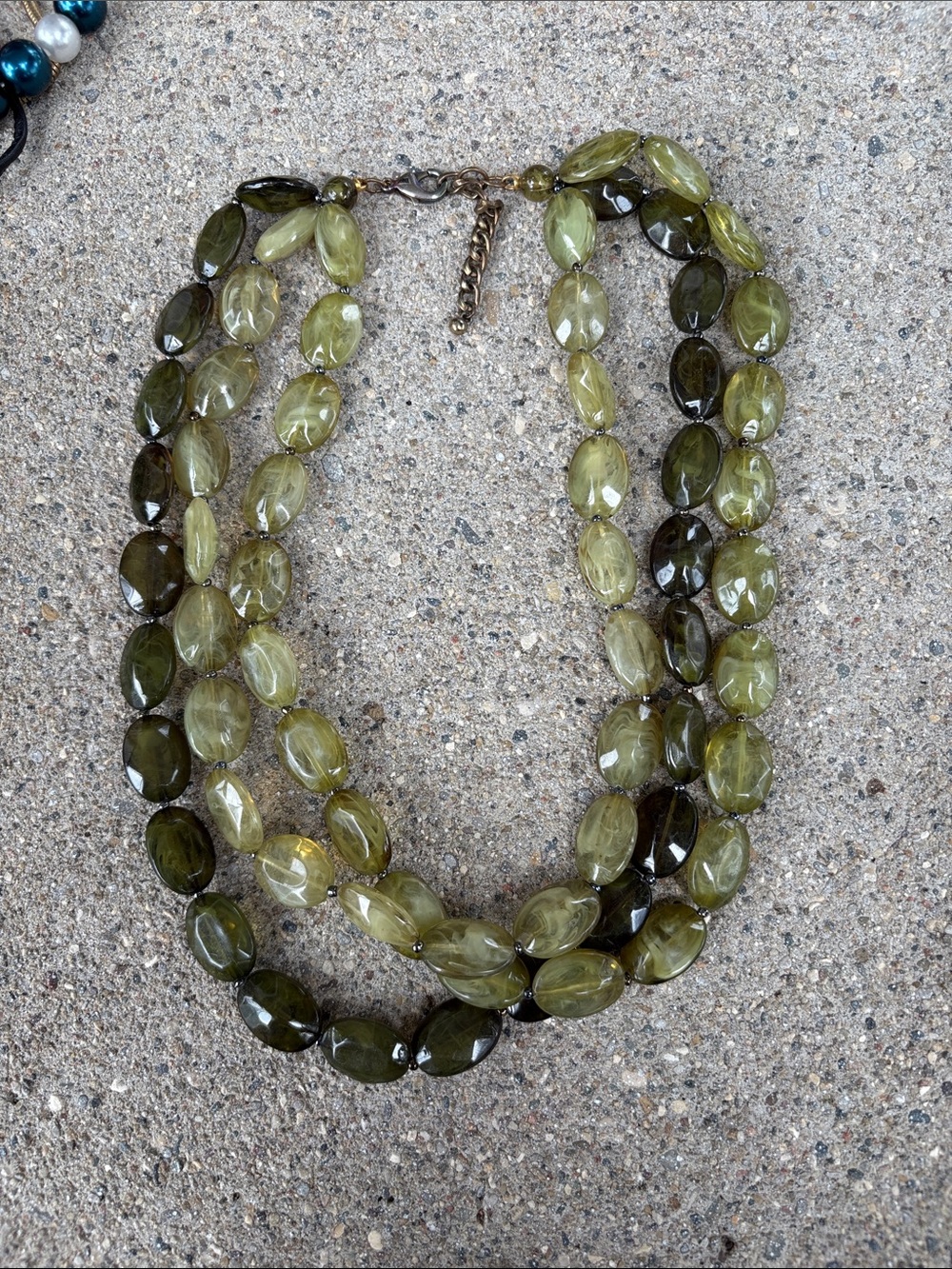 4-Olive‎ Green Multi-Strand Beaded Necklace